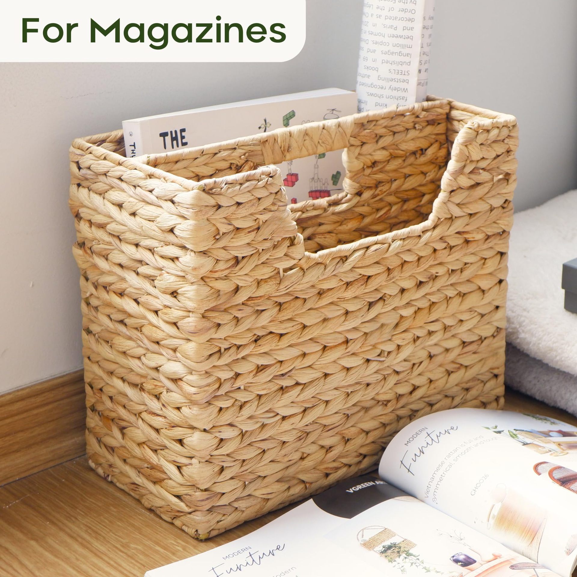 Cestas de almacenamiento de revistas personalizadas de tela de ratana archivos de escritorio libros de clasificación de cestas de almacenamiento de tela de paja con mango de cestas de almacenamiento de celda