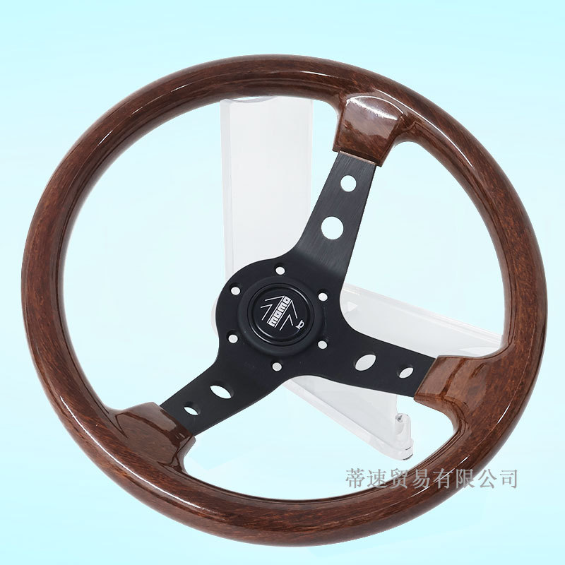 Hot-Selling Car Modification Momo 13-Inch 320mm Peach Wood Grain Steering Wheel Universal Large Concave Black Frame Racing Steering Wheel