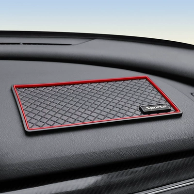 New car non-slip mat car decoration car storage mat car central control instrument table mat car logo metal label mat (Anti-slip mat) - red-edge-checkered-sports