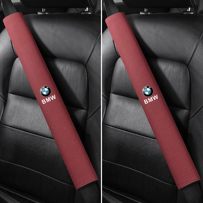 Seat belt shoulder pad: 7 Series X1X3X4X5X6 seat belt shoulder - bmw-round-label-50cm-suede-a-pair-of-burgundy-shoulder-pads