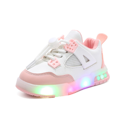 Spring and Autumn New Children's Sports Shoes Leather-covered Girls' LED Luminous Children's Shoes 1-6 Years Old Boys' Sports Casual Shoes