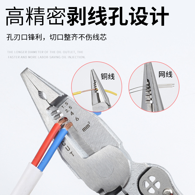 New thickened 9-in -1 multifunctional wire stripper with power measuring function, wire cutting, wire drawing, cable cutting, wire pressing, and electrical pliers