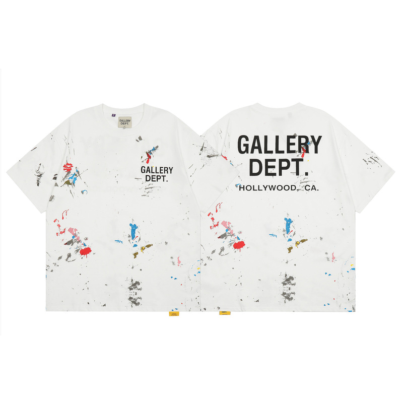 GALLERY2024 American Color Splash Ink Hand-painted Graffiti Letters Vintage Printed Loose Short-sleeved T-shirt for Men