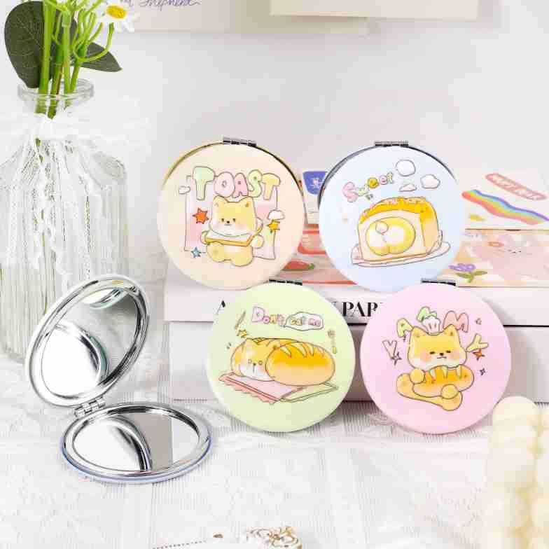 Fábrica de suministro directo de nuevos espejos tridimensionales 3D en stock dibujos animados redondos lindos portátiles simpáticos plegables de doble cara