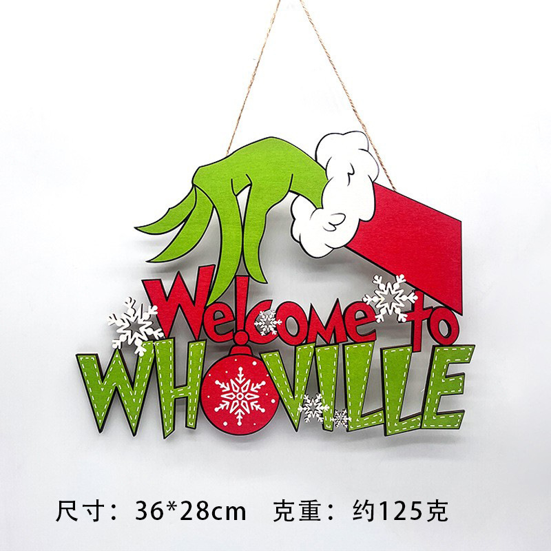 亚马逊跨境热销圣诞木制挂牌圣诞树装饰品前门格林奇派对装饰用品|undefined