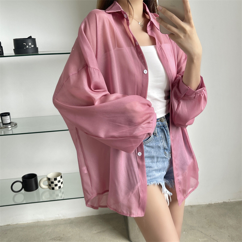 112g Weight Long Sleeve Sleeve Length Single Breasted Placket Type Shirtsleeve Sleeve Type Polyester, Chiffon Fabric Type Regular Top Length Cardigan Tops Type Holiday Occasion Shirt Collar Neckline Loose Fit Type Solid Color Pattern Summer, Spring Season Women's Gender Casual Style Wholesale Women's Casual Solid Color Long Sleeve Blouses 55