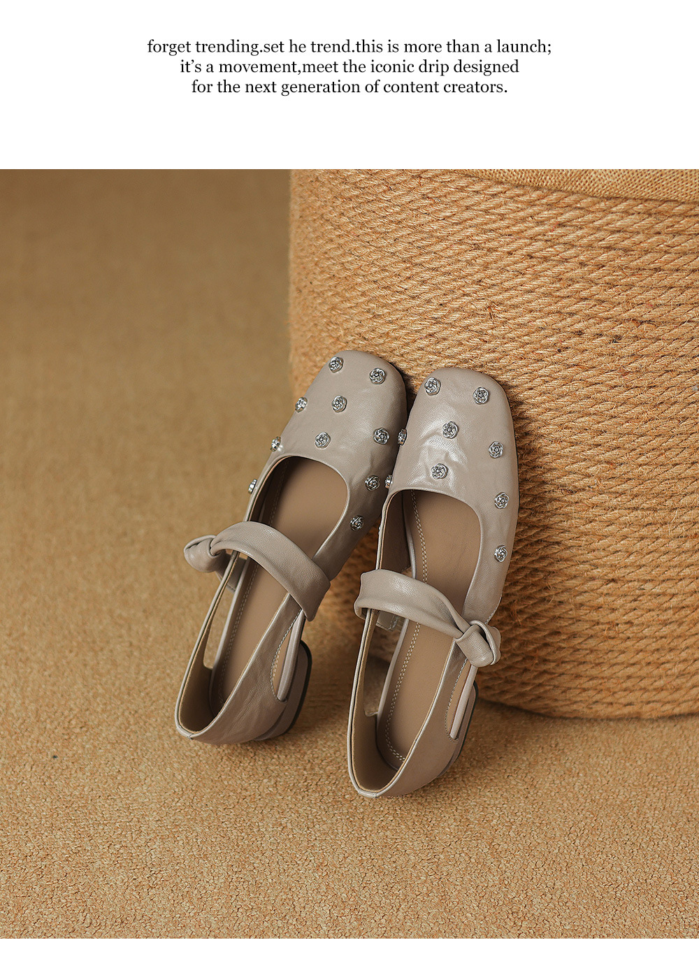 Sandal nữ da cừu đinh tán hoa rỗng mũi tròn kiểu ballet quai ngang đế bệt — đen chi tiết 24