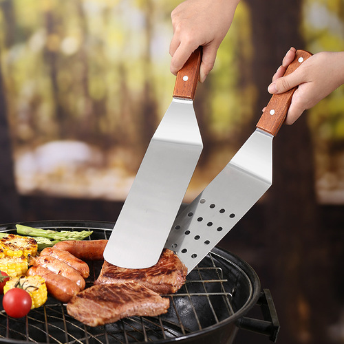 Amazon BBQ Tools Set 9-Piece Stainless Steel BBQ Combining Grill Tools with Wooden Handles for Street Stands