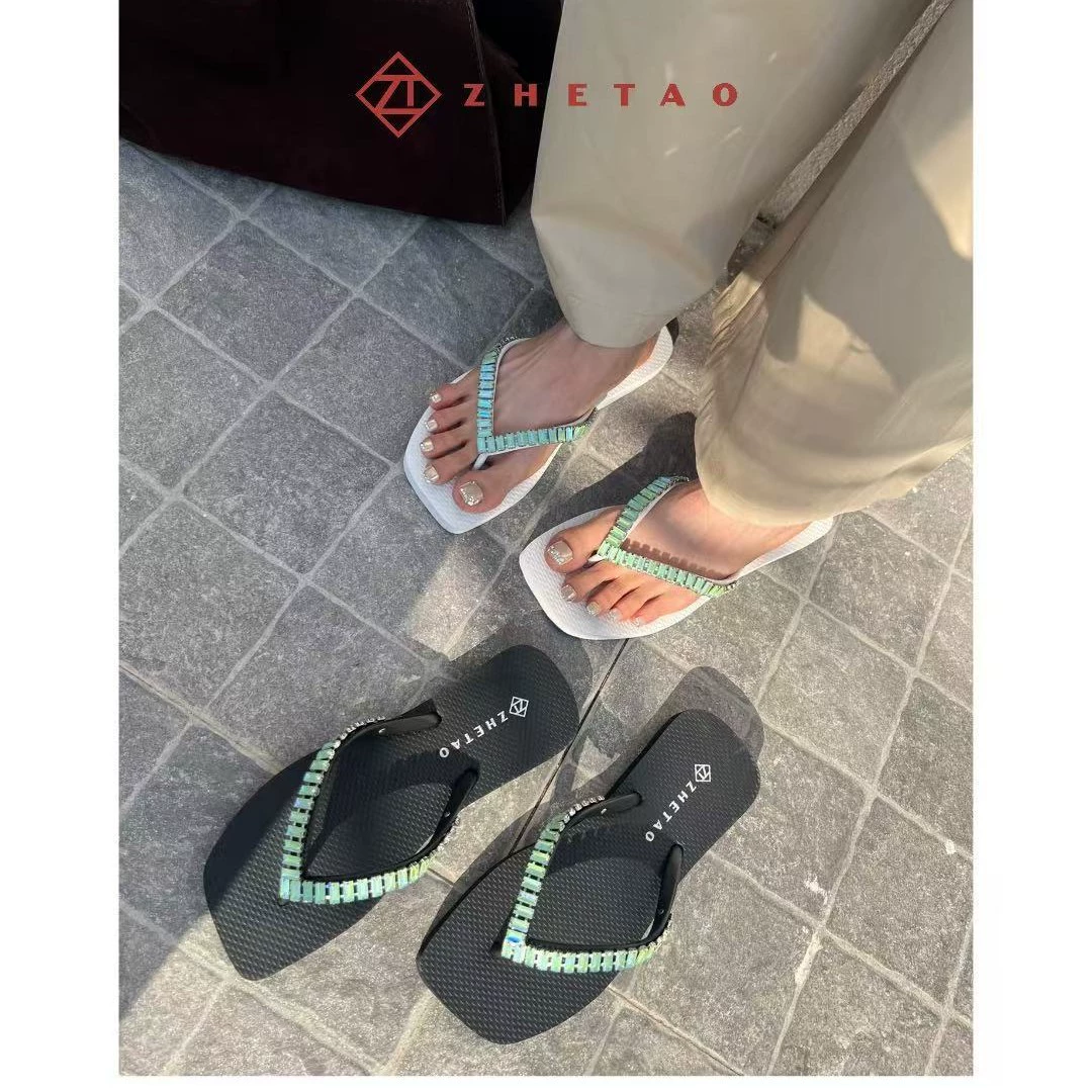 Плоская подошва шлепанцы женские новые модные стразы носить на улице Нескользящие на пляже отдых