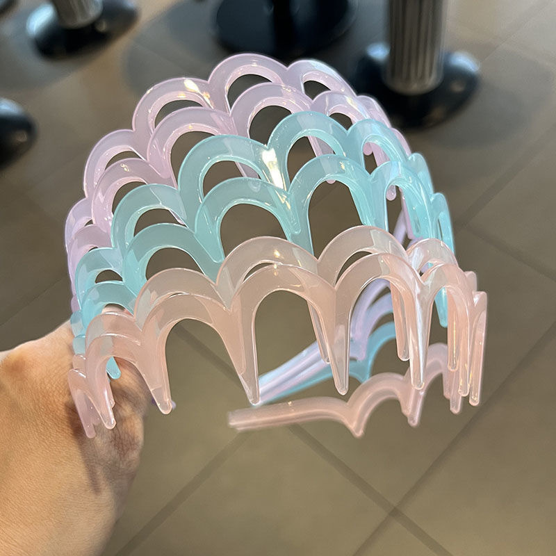 波状韓国歯付き高頭頂ヘアフープ透明ヘアピンプラスチック圧力ヘアフープヘアアクセサリー diy 素材|undefined
