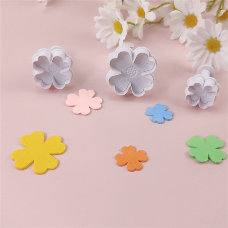 3PCs four-leaf clover spring Stamper printing mold fondant cake decoration mold DIY baking tools clay mold