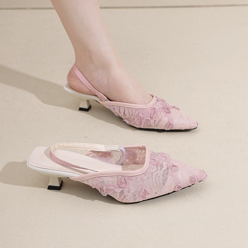 Женские полусандалии с французской сеткой, дышащим носком, летне-осенняя новинка 2025 года, в стиле феи, нежные, нишевые, на шпильке.