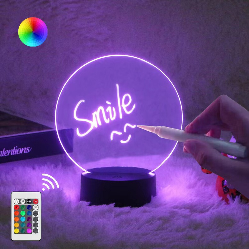 Cross-Border Handwritten Message Writing Board 16-Color Remote Control 3D Night Light DIY Graffiti Erasable Blank Message Board Desk Lamp