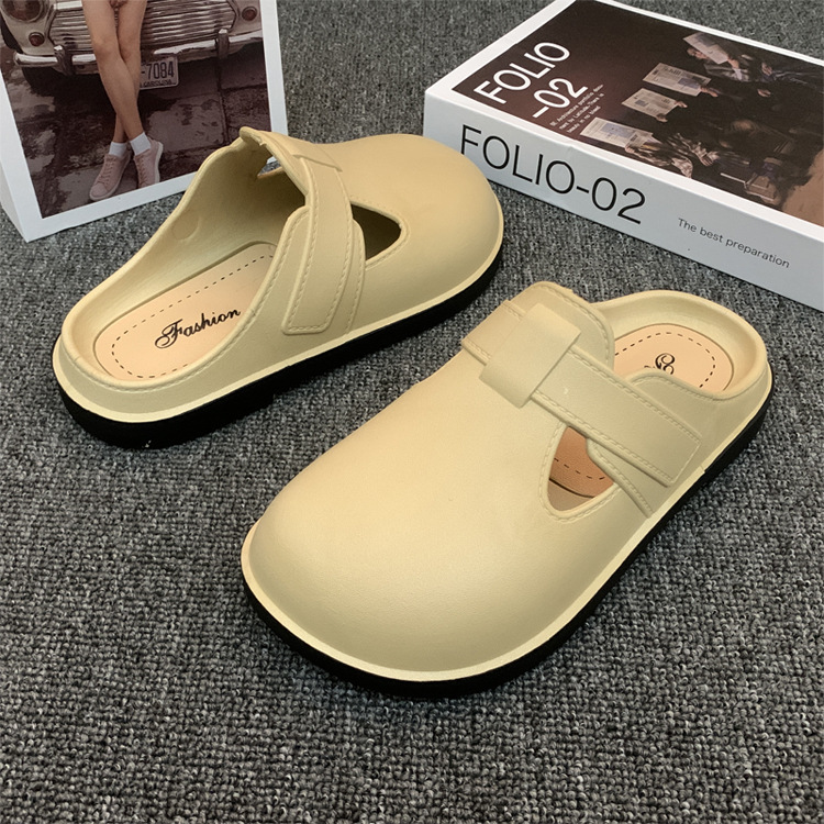 Punta cerrada media zapatillas fábrica transfronteriza al por mayor de las mujeres primavera y verano estilo simple cómodo ligero perezoso al aire libre agujero plano zapatos