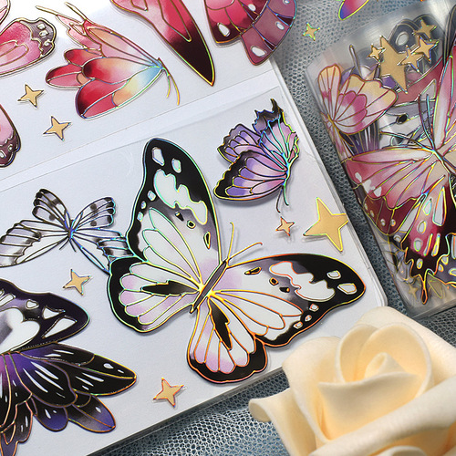 Society special materials pet shell light crystal laser butterfly collage hand ledger material hand ledger tape whole roll wholesale