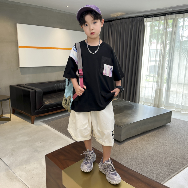 Bambini 2024 Nuovo Bello Estivo Ragazzi Medi e Grandi Alla Moda Manica Corta Due Pezzi Set per Ragazzi_voghion.com