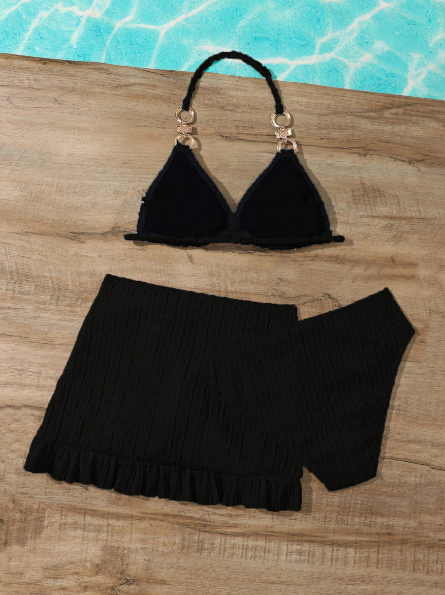 Tredelat bikini set för flickor badkläder strand outfit barn_voghion.com