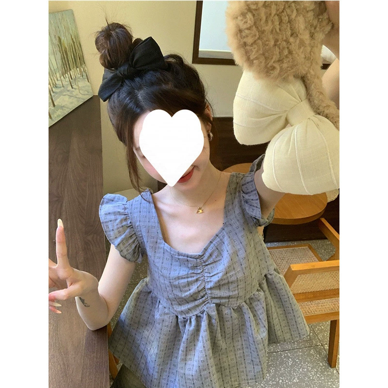 Универсальная рубашка-пуловер в корейском стиле для женщин, лето 2025, новый стиль, милый стиль, маленькая рубашка-бебидолл с летящими рукавами, топ с короткими рукавами