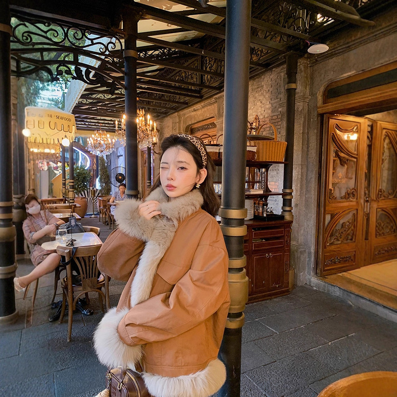 Icelandic Parker Reversible Retro Workwear Parka Women's Mid-Length Rabbit Fur Liner Fox Fur Collar Fur Jacket