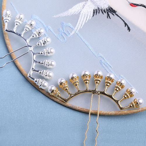Ancient style hairpin pearl row hairpin Internet celebrity Hanfu hair accessories super fairy ancient costume headwear ancient style hairpin hairpin hair accessories