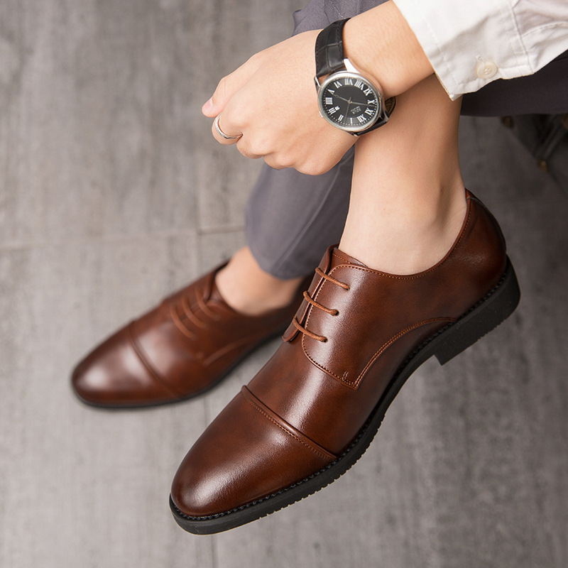 外贸大码男士正装皮鞋2024年春秋新款帆船头皮鞋低帮超纤休闲皮鞋