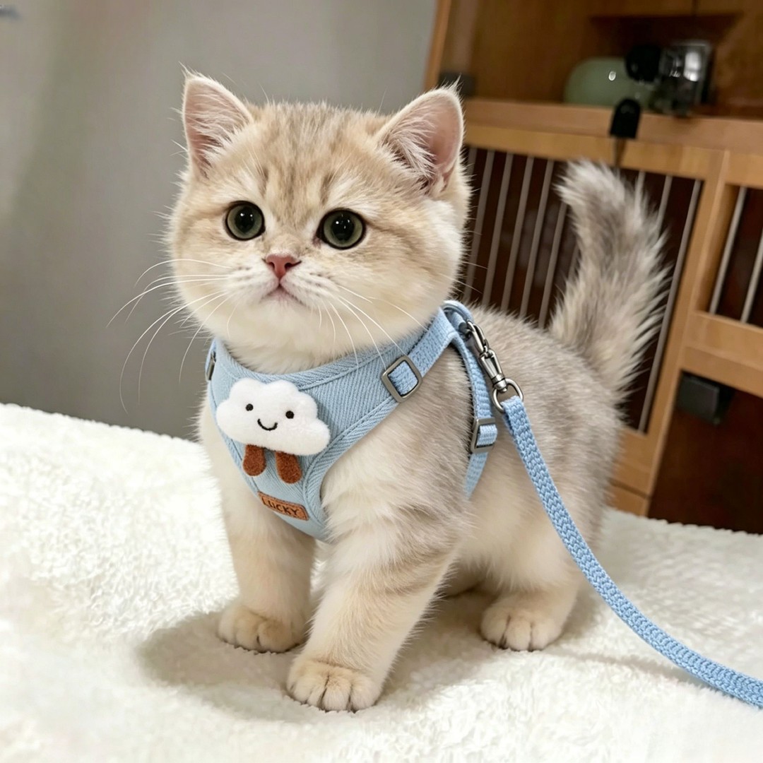 Cat leash for summer, anti-slip cloud-shaped harness, gold gradient vest-style, special for small cats and pets to use when going out