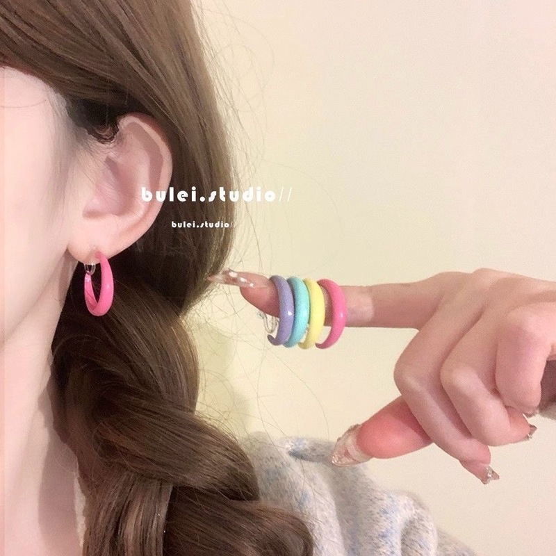 多巴胺彩色滴釉耳环女简约夏季百搭甜美耳钉耳圈素圈耳饰几何风|undefined