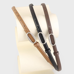 真皮橢圓扣小皮帶女士百搭裝飾高級感復古牛仔褲腰帶女細腰帶