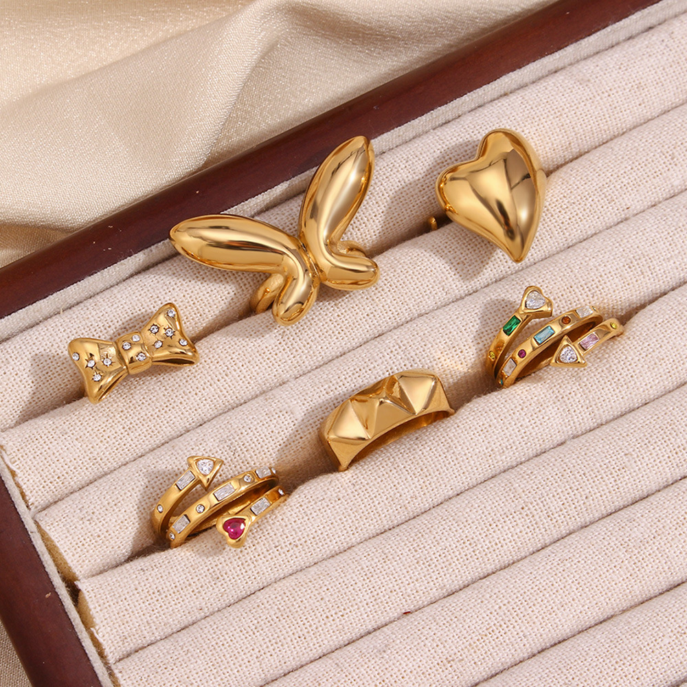 Butterfly Bow Knot Love Zircon Inlaid Stainless Steel Ring