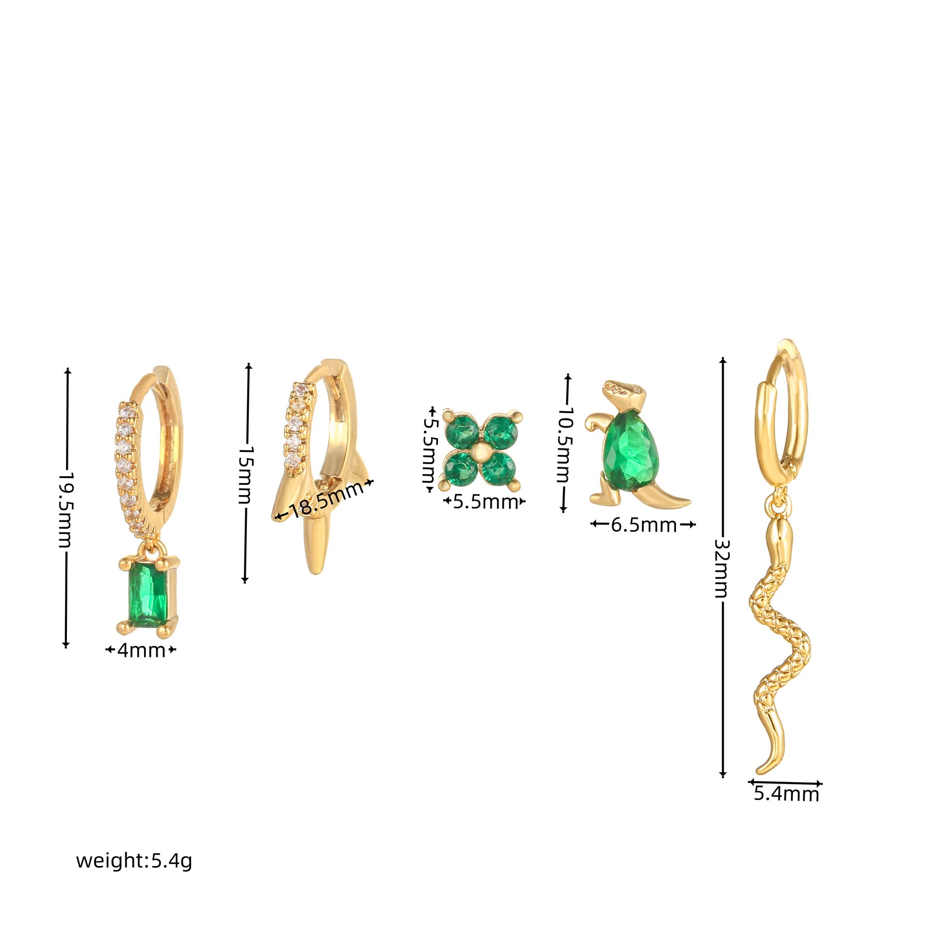 Fashion Square Snake Copper Inlaid Zircon Earrings 1 Set