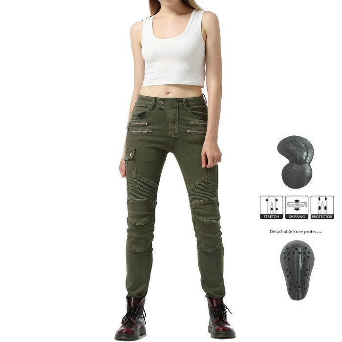 LOONG BIKER pantalones vaqueros estilo Harley de las mujeres de la motocicleta que monta la motocicleta ocasional que compite con los pantalones anti-caída