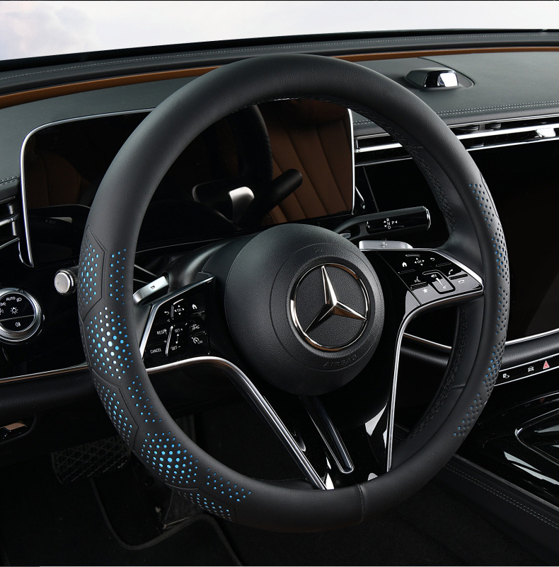 25 Years New All-Season Universal Ball Full Leather Stain-Resistant, Cool, Breathable, Sweat-Absorbent and Non-Slip Car Steering Wheel Cover