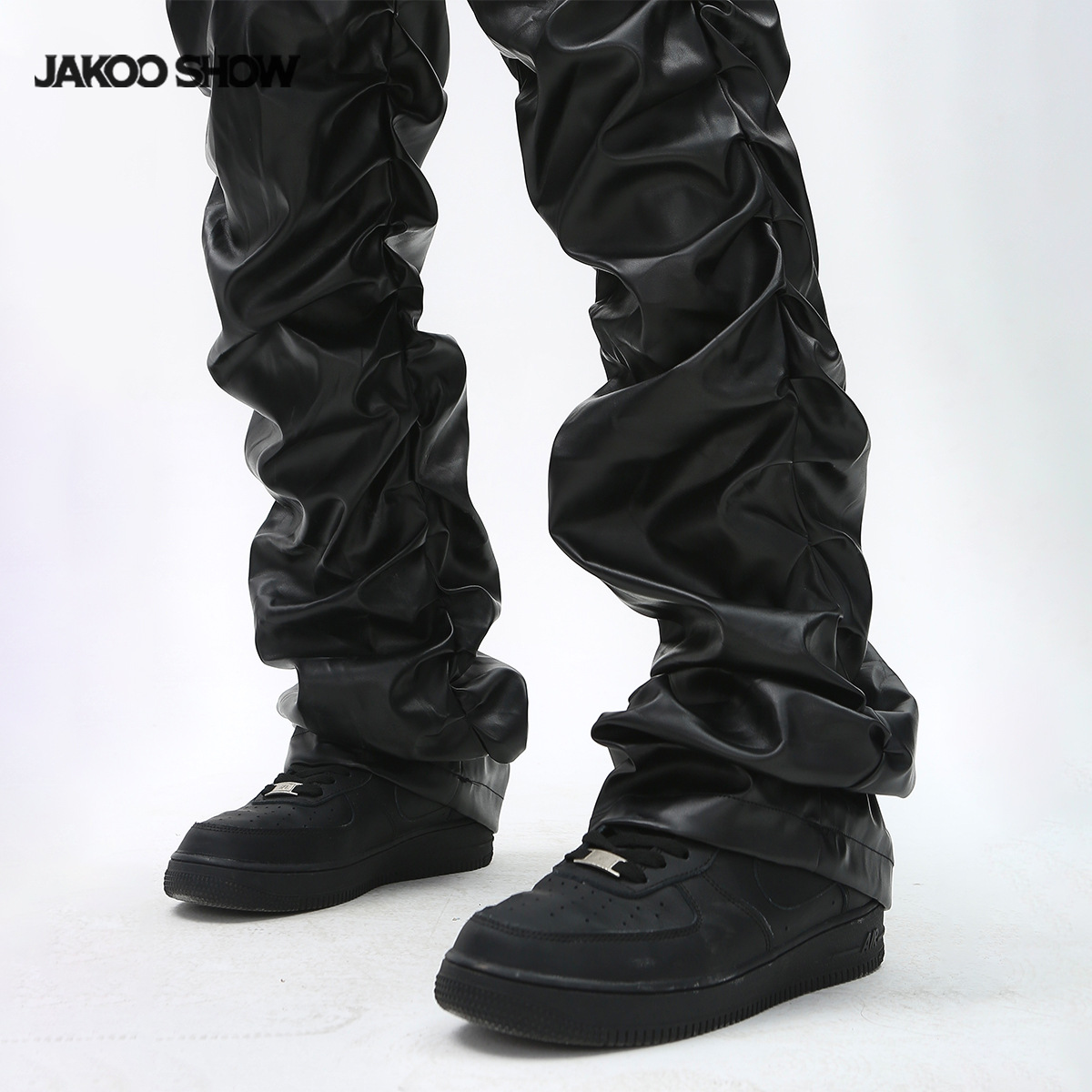 Pantalon en cuir PU d'inspiration punk pour homme - Coupe skinny style moto avec plis subtils, pantalon long slim taille haute (noir, S-XL)_voghion.com