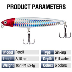 遠投沉水鉛筆飛鬼路亞餌帶響珠仿生硬餌顫沉全水層雙鈎假餌翹嘴
