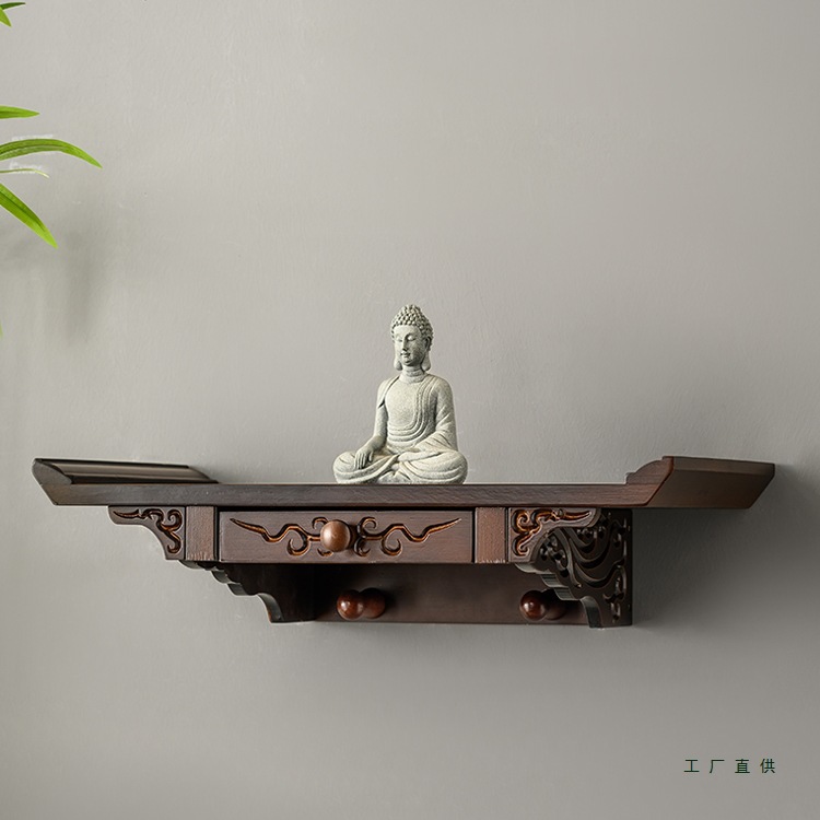 Wall-Mounted Buddhist Shrine for the God of Wealth, Small Altar for Home Use, Guanyin Shrine Cabinet