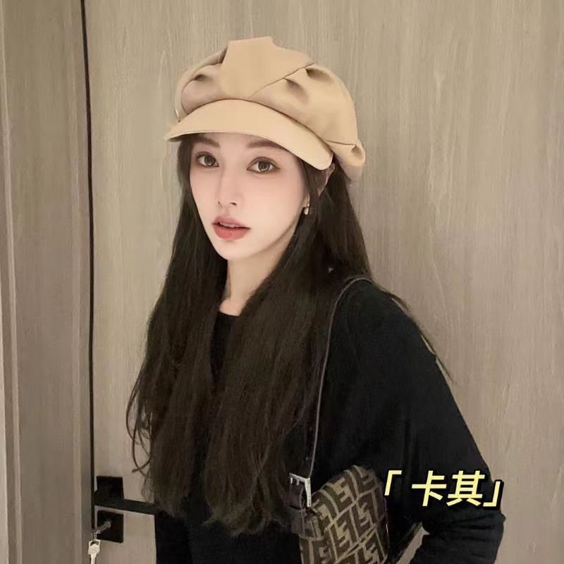 褶皱云朵帽子女2025年韩版八角帽大头围显脸小时尚个性小众贝雷帽|undefined