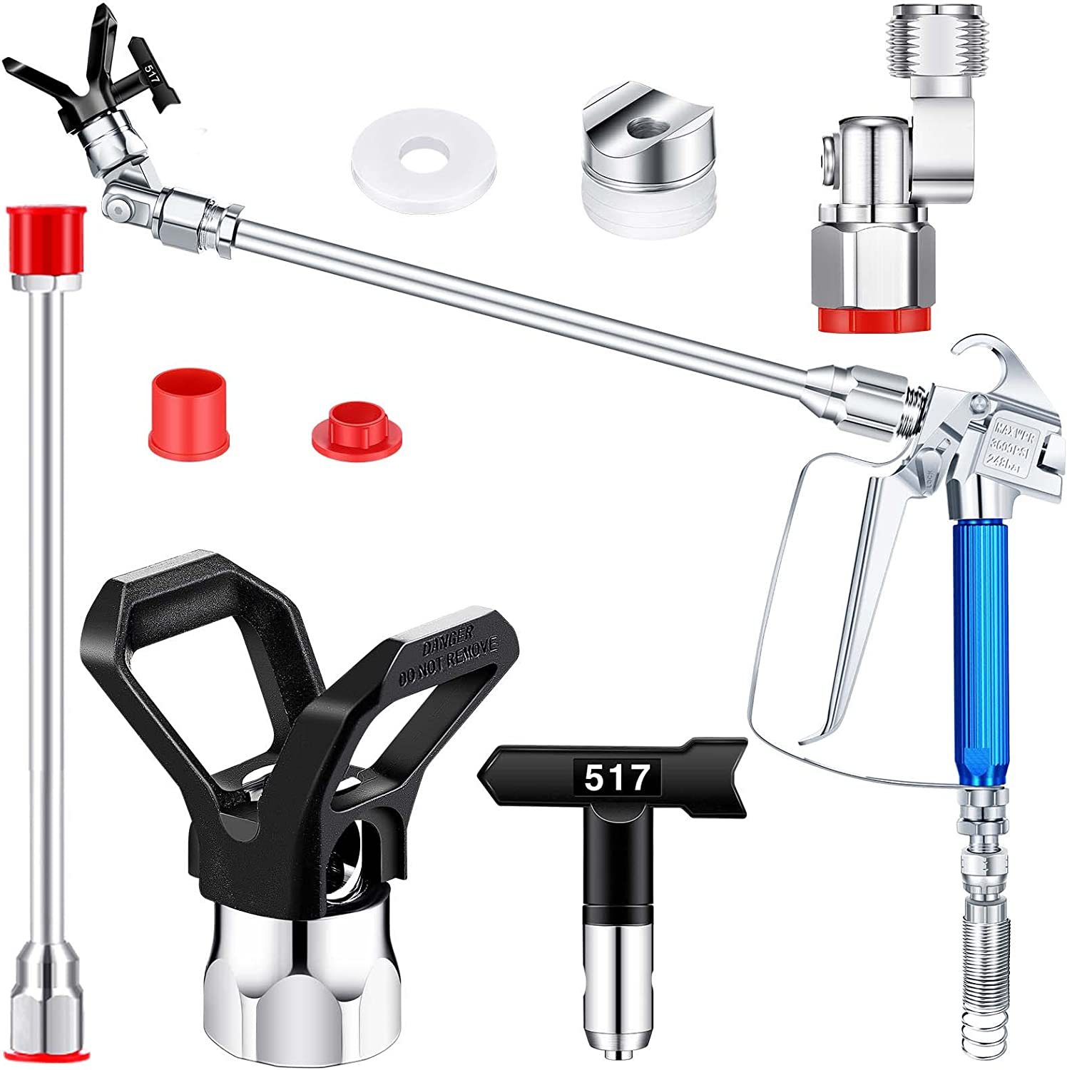 无气喷涂枪软管套件无气喷枪高压 3600psi 517喷嘴10英寸延长杆