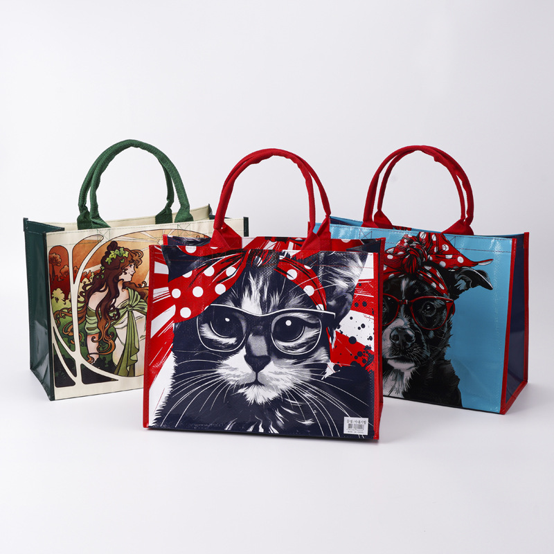 手提编织袋商场超市购物袋动漫动物图案周边收纳袋活动礼品袋萌趣