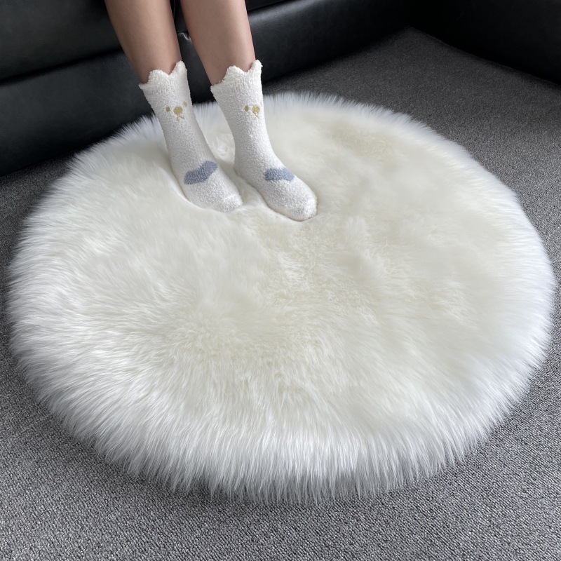 Long-Haired Round Carpet Bedroom Bedside Blanket Living Room Furry Round Floor Mat Imitation Wool Computer Chair Mat Decorative Blanket