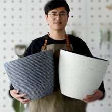 特大号加厚高筒塑料花盆发财树散尾葵仿水泥大口径深高盆家用