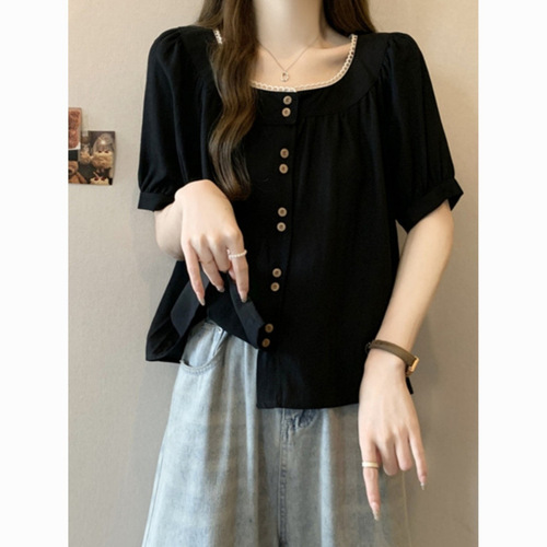 Women's Plus Size Cover Stomach Straight Shoulder Slimming Short Sleeve Shirt Summer Micro Fat mm Versatile Loose Baby Dress Top