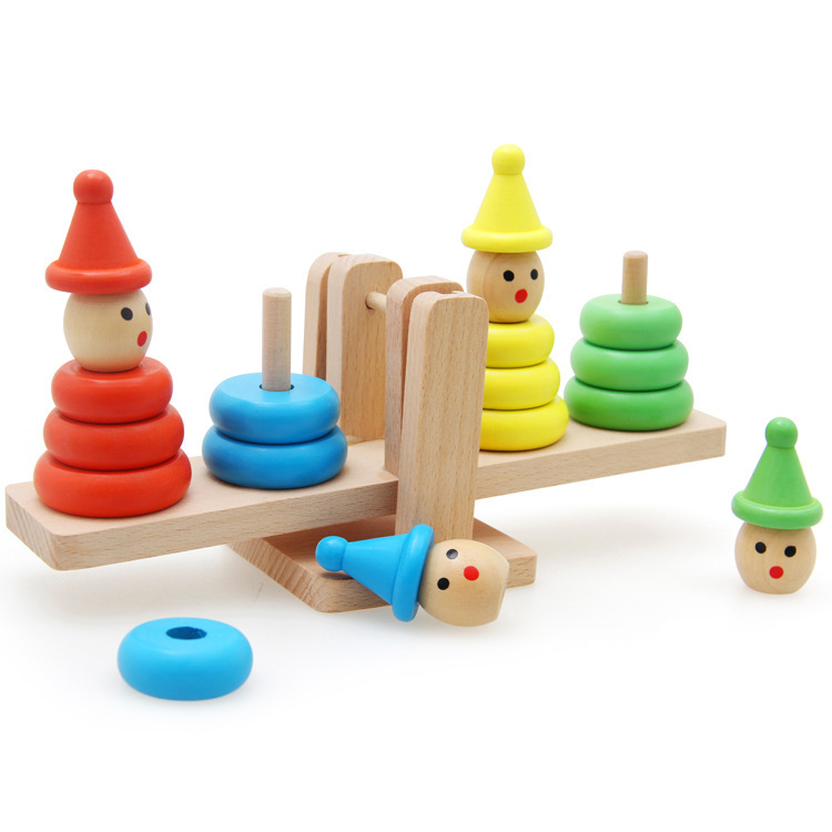 Kids' Math Learning Tools: Educational Toy Set—Stacking Cups, Ring Toss, Balancing Blocks, and the Giant Clown Scale Tower