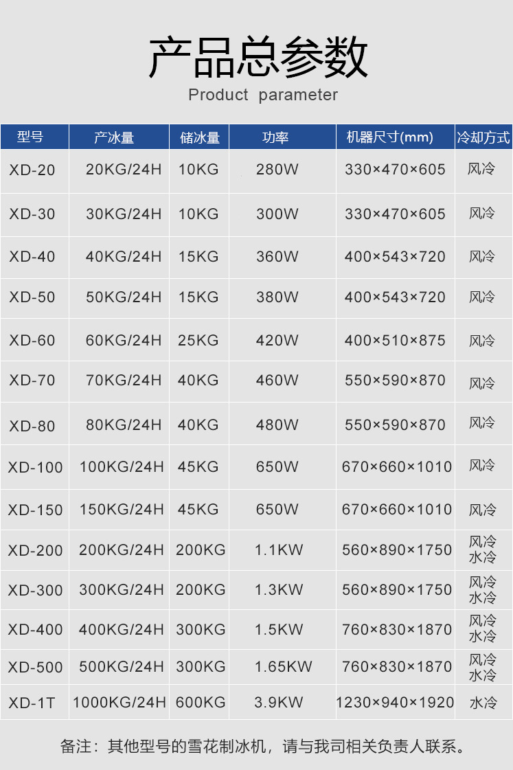 雪花制冰机参数20kg-1吨