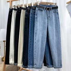 ダディデニムストレートパンツ女子学生秋服2025新作スリムハイウエストルーズ9点ハーレムキャロットパンツ