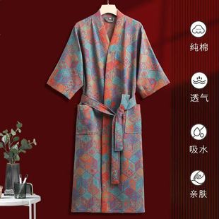 Thin Pure Cotton Double Gauze Bathrobe Summer Couples Bathrobe Men's and Women's Pajamas Absorbent Japanese Long Bath Four Seasons