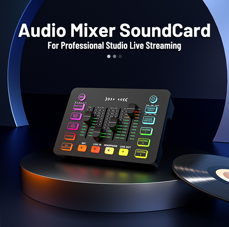 Professional Recording Sound Card 192K Cross-Border Amazon Best-Selling Sound Card Computer External Sound Card Recording with Light