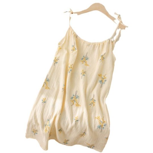 Floral Wearable Sweet Sling Nightgown Women's Summer Pajamas Summer Home Clothes Long Sexy Gauze Pure Cotton