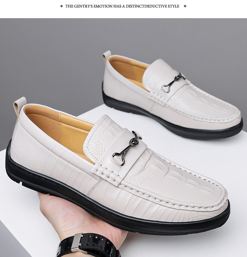 Giày lười nam da bò lớp đầu vân cá sấu, giày Loafer xỏ chân gót thấp 1–3 cm — GX2758 màu nâu, GX2758 màu trắng, GX2758 màu đen chi tiết 16