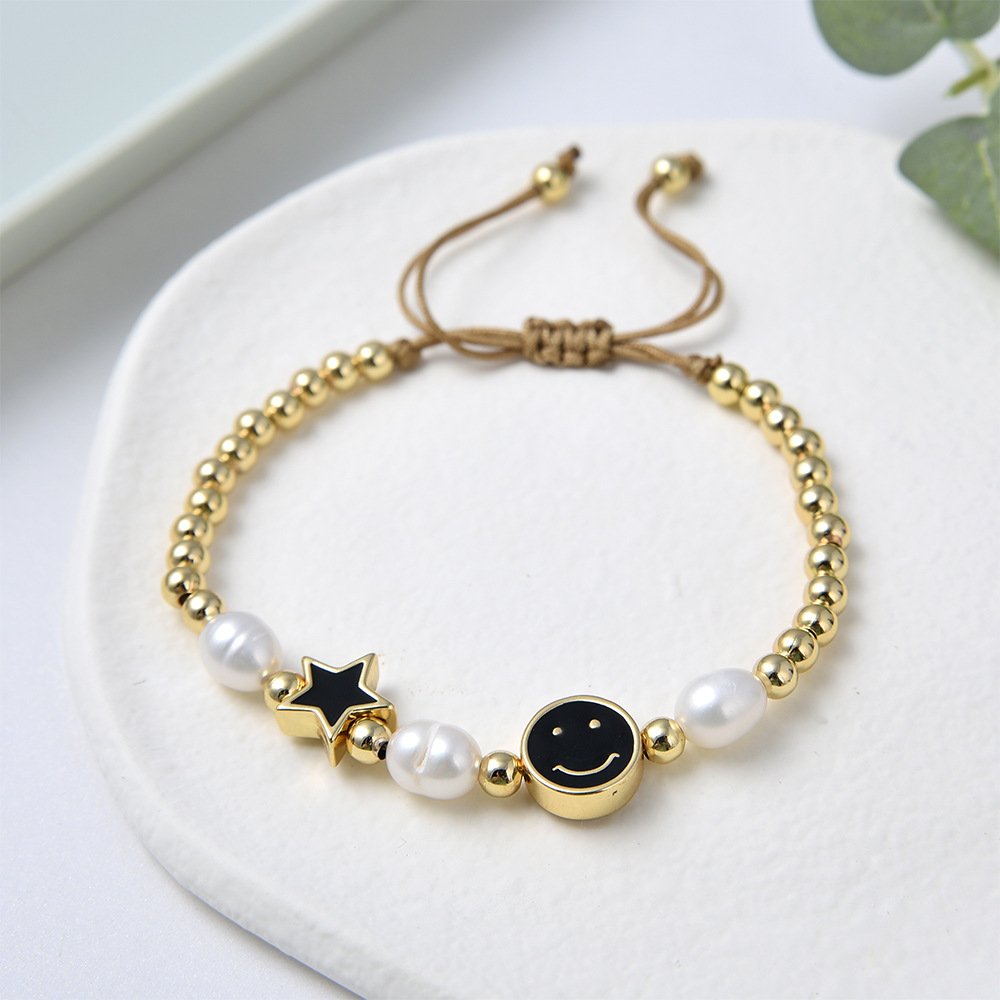 1 Piece Fashion Star Smiley Face Freshwater Pearl Metal Handmade Bracelets display picture 3