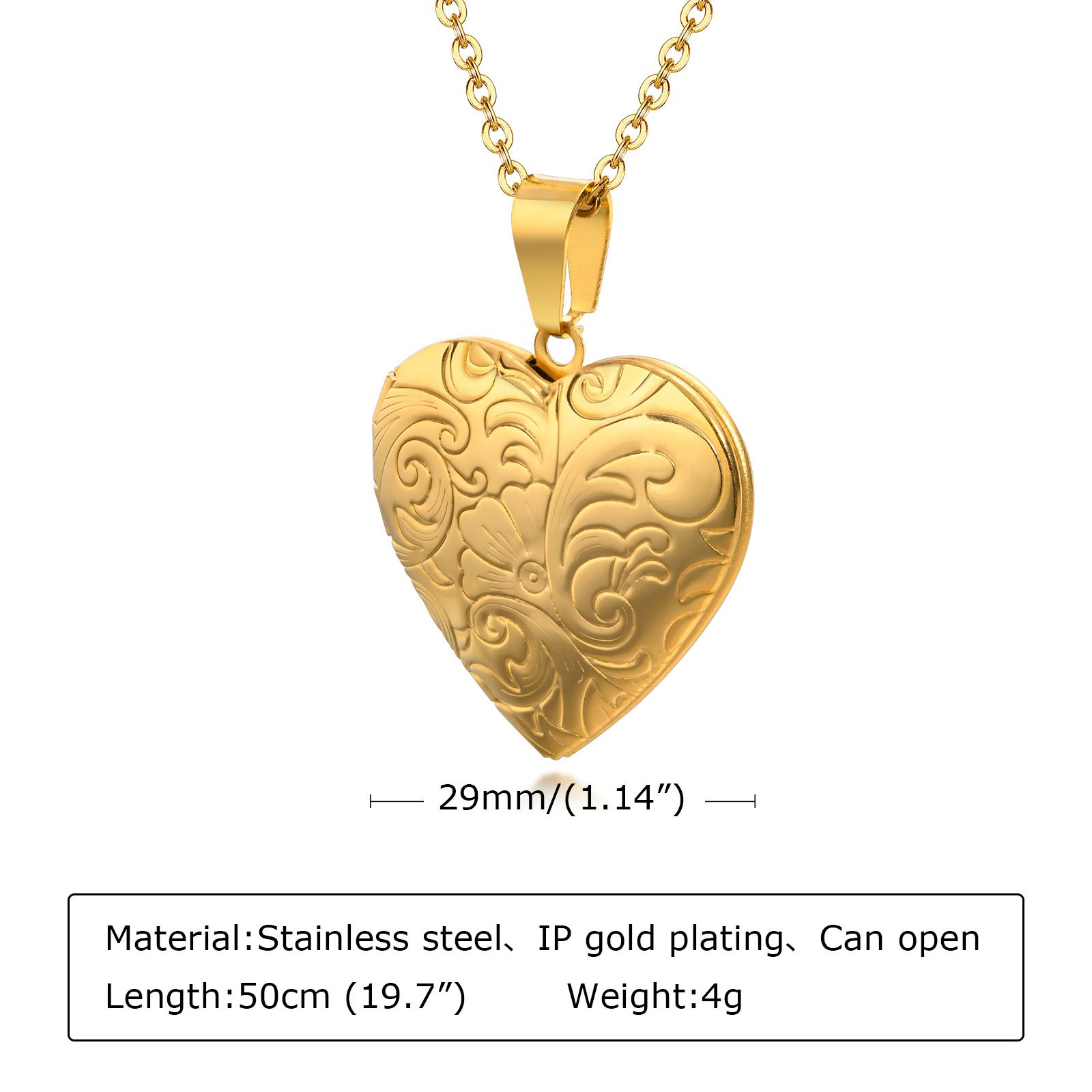 6g Weight 0.03µm Gold Plating Thickness Electroplated Gold Plating Process 18K Real Gold Plated Plating Material 201 Stainless Steel Pendant Material Necklace Classification 201 Stainless Steel Chain Material Paperclip Chain, cable chain Chain Type 1 Piece Quantity Daily Occasion 201 Stainless Steel Material Heart Shape Pattern Women's Gender Simple Style Style Inlay Craft Wholesale Jewelry Simple Style Heart Shape 201 Stainless Steel 304 Stainless Steel 316 Stainless Steel Zircon Inlay Locket Necklace 5